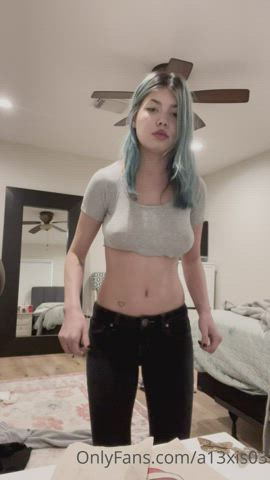 18 Years Old Alt Amateur Bouncing Tits Emo Homemade OnlyFans Teen Titty Drop gif