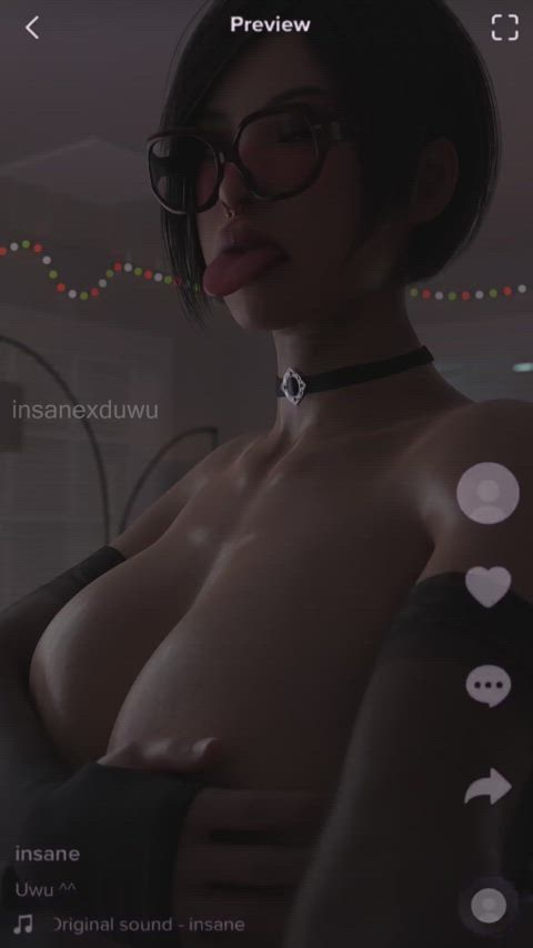 3d ahegao animation big tits choker glasses grabbing piercing solo vertical gif