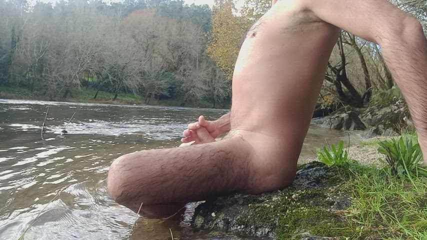 amateur cock erection handjob male masturbation masturbating nudist outdoor gif