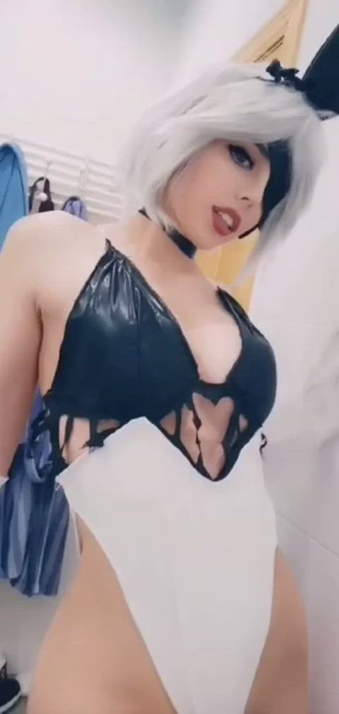 boobs cosplay cute gamer girl latex lingerie onlyfans tiktok gif