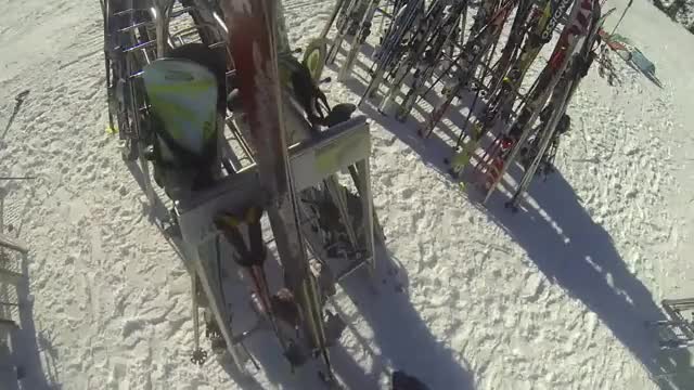 Skier Crashes into Rack