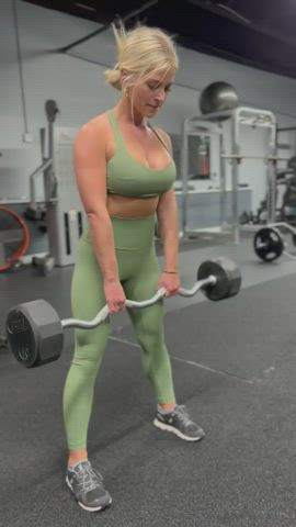 blonde cleavage workout gif