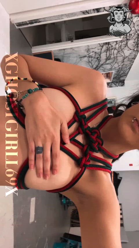 boobs camgirl latina onlyfans petite rope play ropes shibari tied tits gif