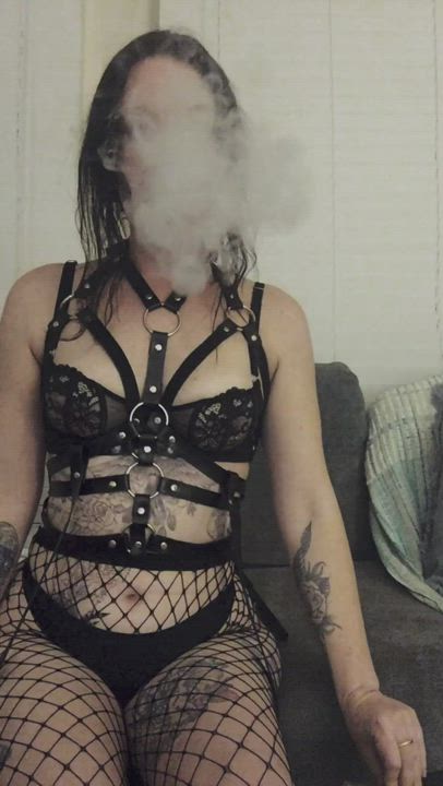 Fishnet Lingerie Smoking gif