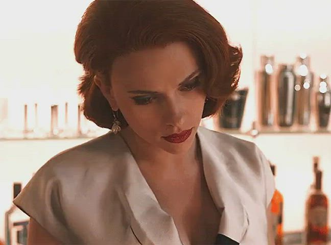 Black Widow checking you (the new Avengers recruit) out from across the bar [Scarlett