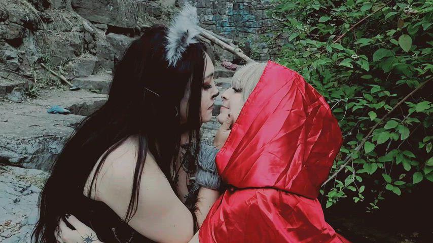 blonde cosplay kissing latina lesbian pornstar vixen gif