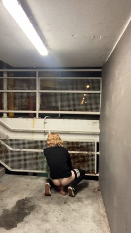 Fucking my dildo in a Westfield carpark staircase for daddy x