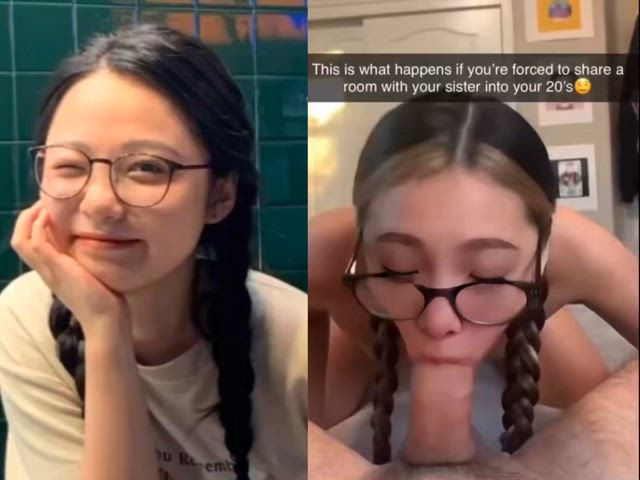 Asian 2 braid slut blowjob face