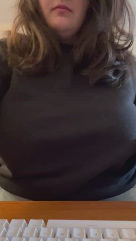 bbw big tits boobs brunette flashing milf tits titty drop work gif