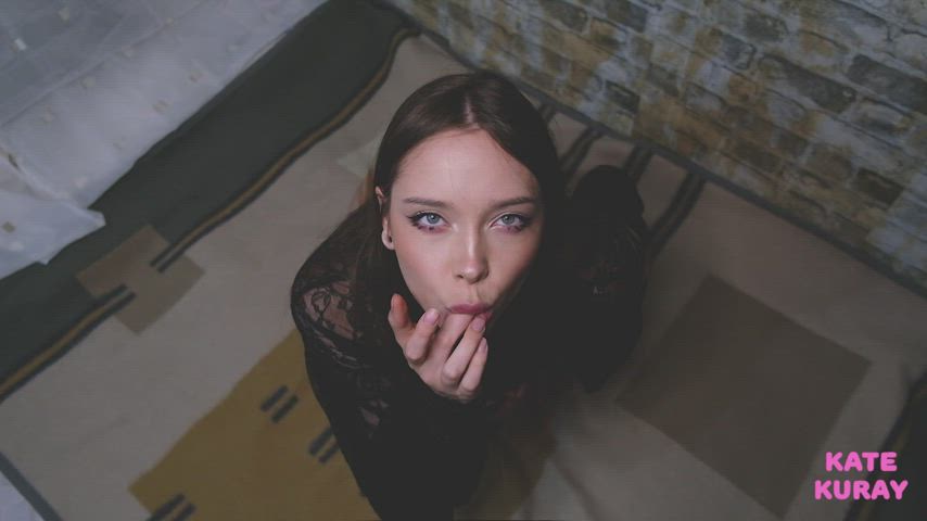 brunette cum in mouth eye contact lips tease gif