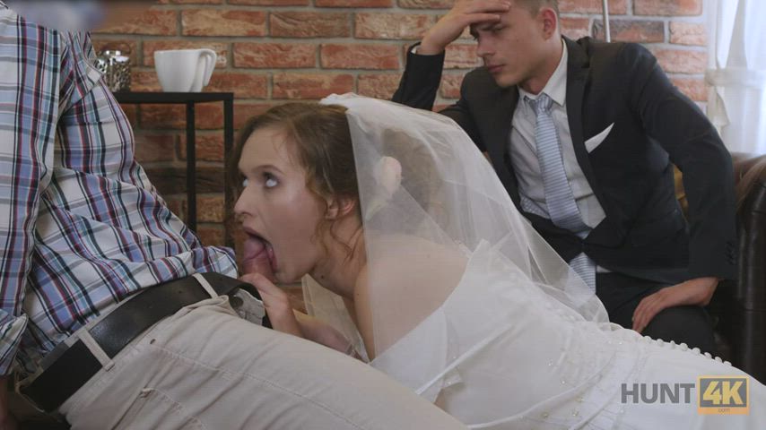 Blowjob Bride Cuckold Deepthroat Wedding gif