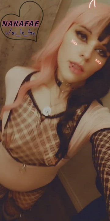Ahegao Alt Bodysuit Fishnet Goth Pale Pink Selfie Small Tits Tongue Fetish gif