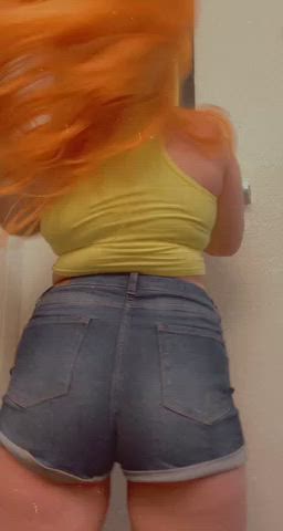 Ass Big Ass Booty Cosplay Jean Shorts Redhead Teen Thick Twerking gif