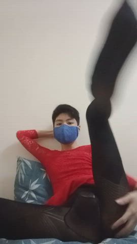 asian crossdressing femboy tights twink gif