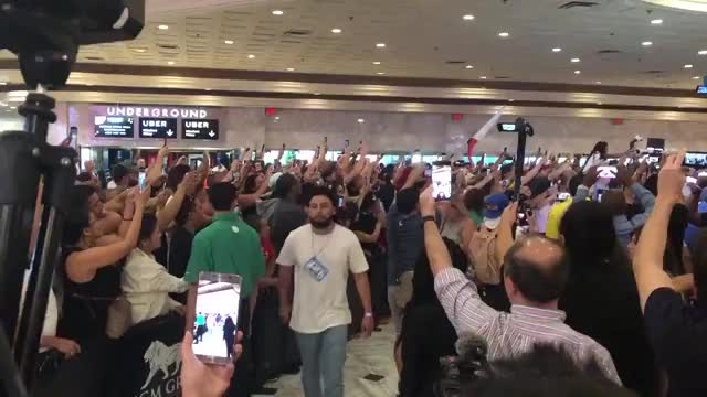 Manny Pacquiao mobbed by fans upon arrival in Las Vegas earlier today