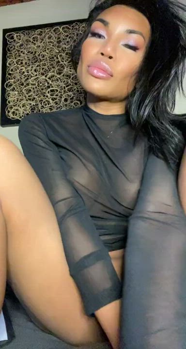 Asian Close Up Cock Long Hair Panties Pretty Sheer Clothes Teasing Trans gif