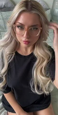 amateur big tits blonde cam cute glasses goddess long hair undressing gif