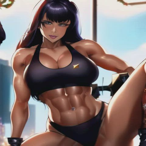 animation anime big tits hentai muscular girl gif