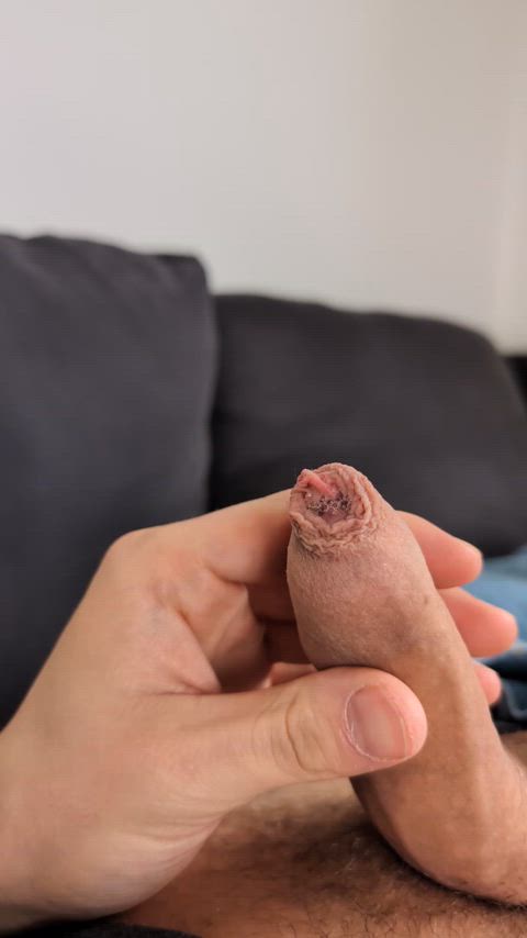 cock foreskin masturbating gif