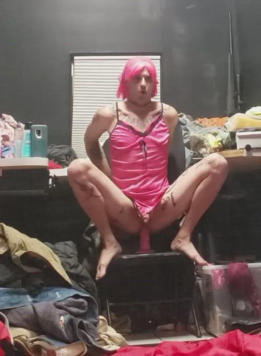 Anal Crossdressing Femboy Pink Riding Sissy gif
