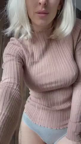 Amateur Blonde Busty Fake Tits Homemade Selfie Solo Tight Pussy gif