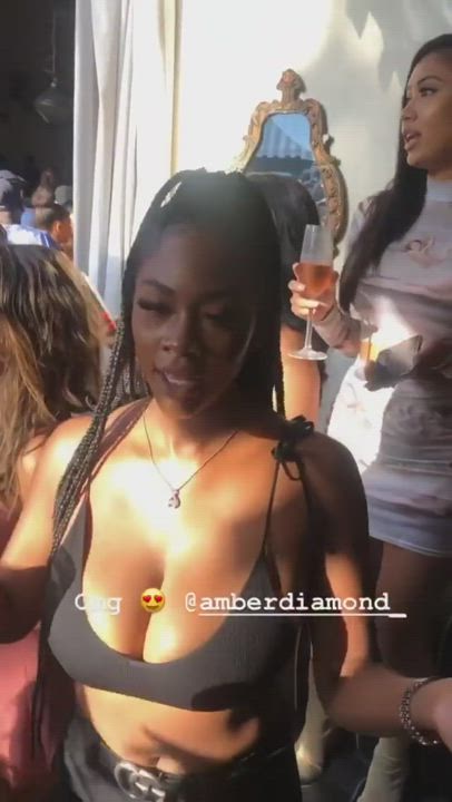 Big Tits Bikini Cleavage Dancing Ebony Party Teasing gif