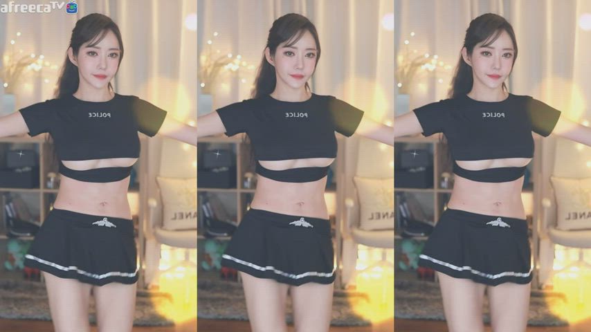 asian dancing fake tits korean pretty skirt uniform gif
