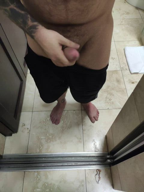 cock foreskin male masturbation masturbating bathroom gif