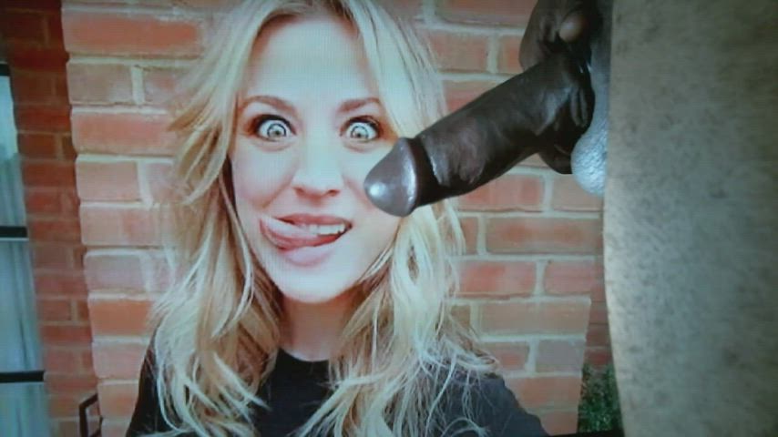 big dick blonde celebrity cockslap cumshot green eyes kaley cuoco long tongue tribbing