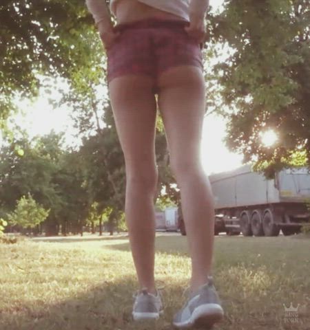 ass close up outdoor pee peeing piss pissing public shorts gif