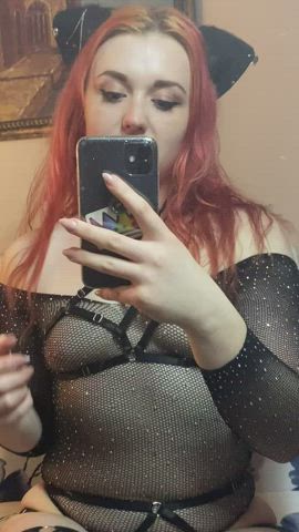 fishnet kitty petplay tease teasing gif