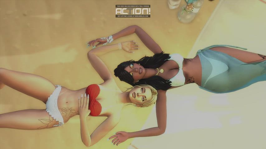 3d adult game animation beach interracial kissing lesbian nsfw gif