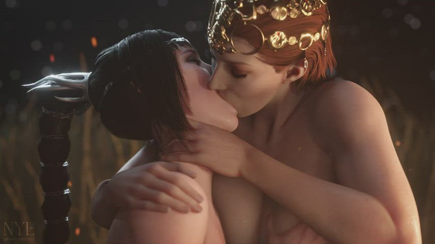 animation french kissing kissing lesbian rule34 gif