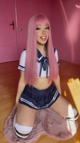 Pink Schoolgirl Tongue Fetish gif