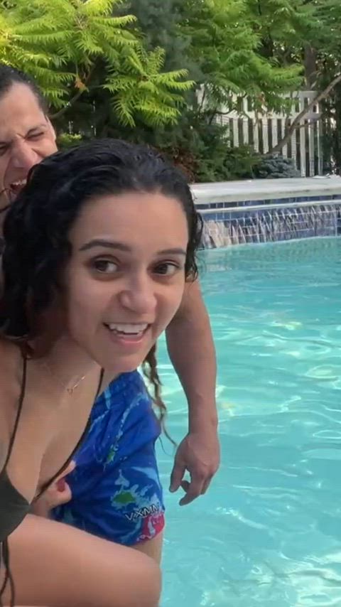 bikini cleavage slut swimming pool swimsuit tits gif