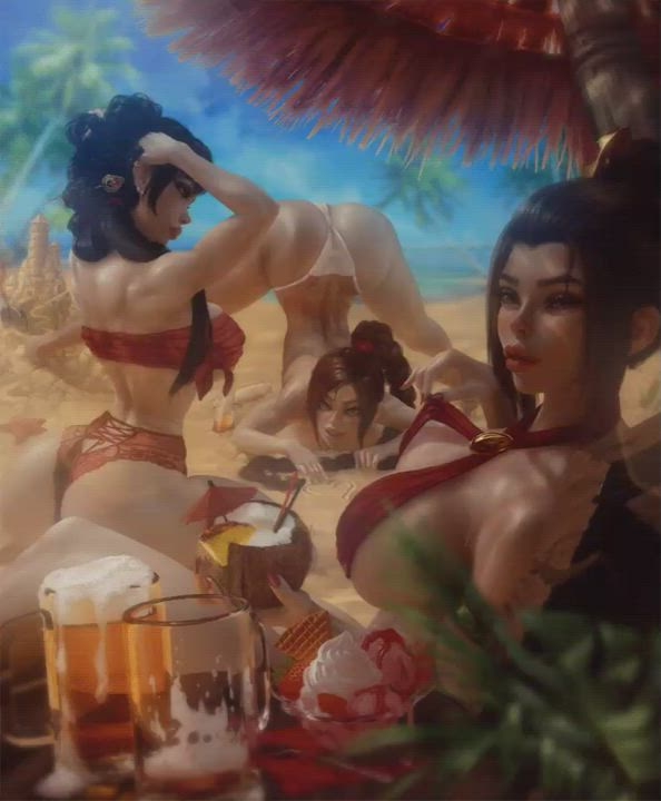 Animation Beach Big Ass Big Tits Bikini Girls Spreading Thick gif