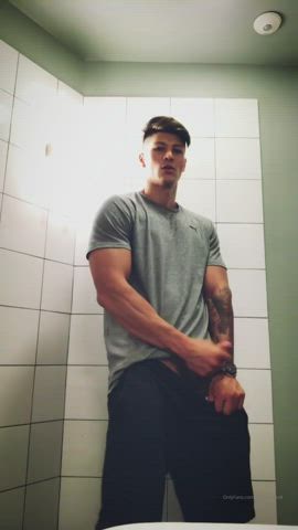 bathroom cumshot jerk off gif