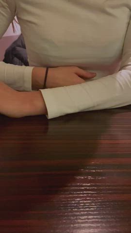 I think the waitress saw me flashing my teen tits, i love the risk hehe… I hope