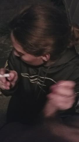 Blowjob Facial Public Smoking Stranger gif