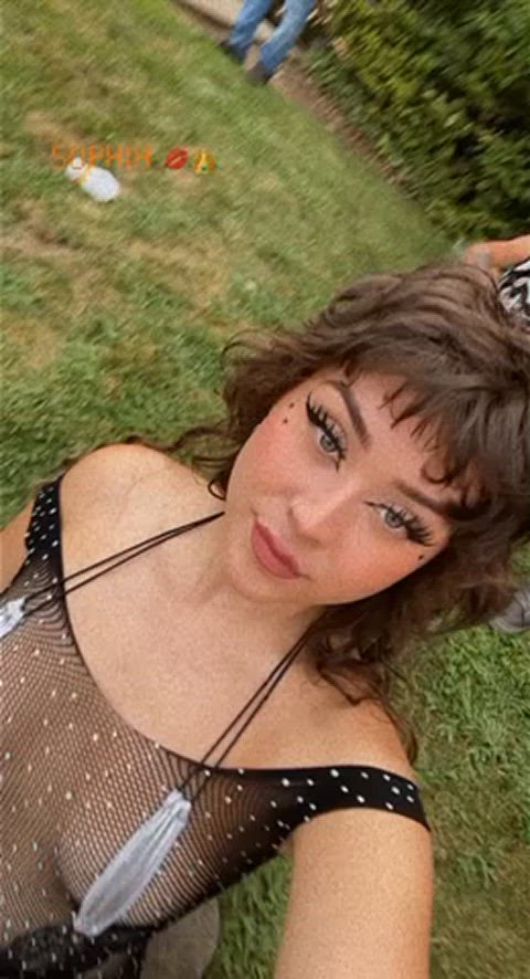 booty brunette festival fishnet natural tits onlyfans petite public small tits gif