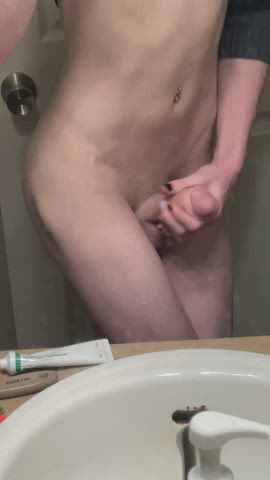 big dick cock cum femboy shaved skinny thighs twink femboys gif
