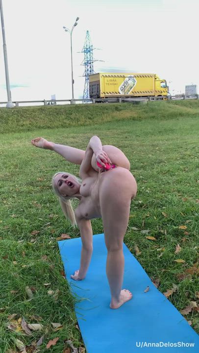 I love to stretch and masturbate in public ?