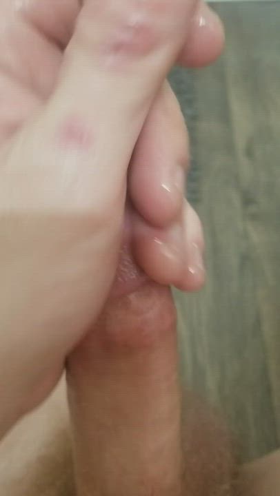 Big Dick Close Up Handjob Oiled Precum Sensual gif