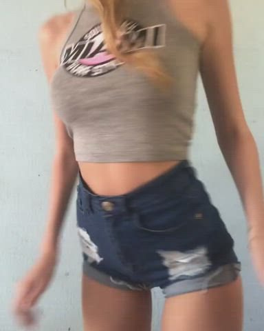 ass exhibitionist jean shorts latina spreading tiktok gif