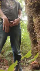Soft foreskin piss in the woods
