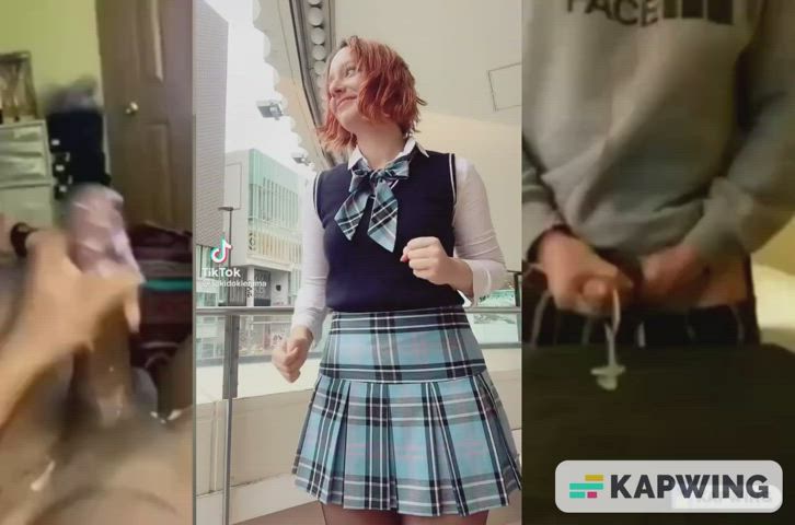 BabeCock Cumshot Redhead Skirt Thighs TikTok gif