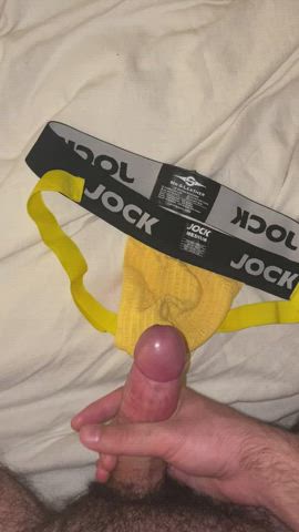 Unloading on my yellow jock