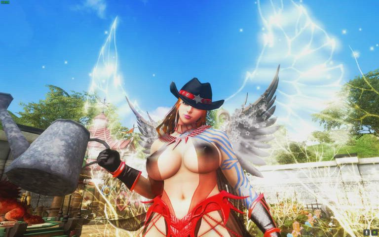 3D Thick Redhead Big Tits Country Girl Bouncing Tits Tattoo Oiled Cosplay gif