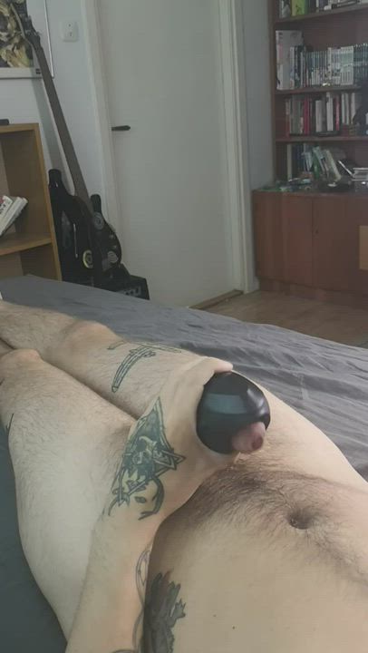Cock Cock Milking Cum Male Masturbation Solo Tattoo Toy Toys gif