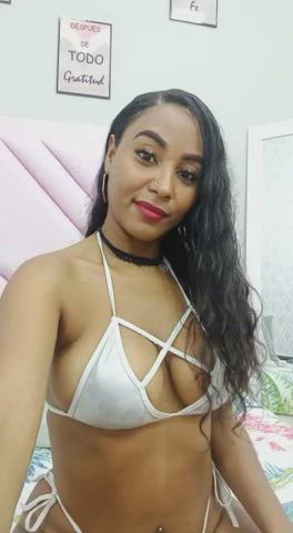 big tits boobs latina lingerie long hair mom nipples smile tits gif